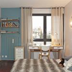 Chambre enfant avec murs bleus ciel et blancs