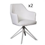 Lot de 2 chaise design CROSSWAY WHITE pivotant à 180° assise simili cuir blanc
