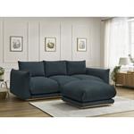 Canapé droit fixe 3 places ERNEST tissu velours côtelé avec pouf bleu foncé   BOBOCHIC