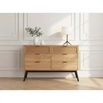 Commode 6 tiroirs 120cm ALBI bois massif et rotin    BOBOCHIC