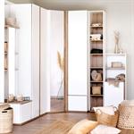 Armoire dressing d'angle avec 1 porte en bois effet chêne - blanc H235xL96cmNESTOR
