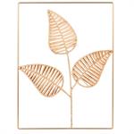 Déco murale feuillage en métal doré et rotin 30x40
