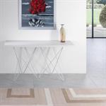 Table console extensible 6 couverts HERMES 140 cm blanc pieds métal plateau stratifié