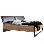 Lit PORTLAND style industriel 160 x 200 cm chêne poutre / tête synthétique vieilli