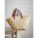 Panier de plage en paille naturel/kaki/fuchsia