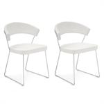 Lot de 2 chaises NEW YORK design italienne  structure acier chromé assise cuir blanc