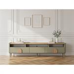 Meuble TV 1 porte 2 tiroirs 200 cm ENYRA pieds en bois massif vert   BOBOCHIC