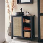 Meuble sous-vasque simple en bois de cèdre et 1 porte en cannage - L80cmVALLAURIS