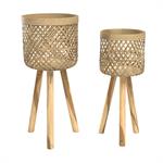 Cache-pot pieds en teck et bambou 