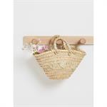 Petit panier paille brodé coeurs naturel/doré