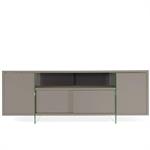 Meuble TV design MARCO POLO 180cm Gris Taupe  portes coulissantes et piètement en verre