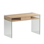 Bureau design VERONA 1 tiroir 2 casiers piétement verre clair plateau chêne