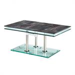 Table basse MATCH CERAMIQUE ANTHRACITE 2 plateaux pivotants en verre piétement acier