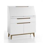 Secrétaire CACHAN blanc laqué mat 1 tiroir 2 portes piétement chêne