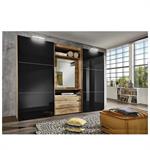 Armoire de rangement coulissante MARITA chêne verre graphite miroir pivotant L 300 H 216 cm
