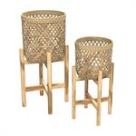 Cache-pot pieds en teck et bambou 