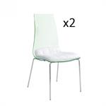 Lot de 2 chaises design LUXOR WHITE pieds chromé coque plexiglass assise microfibre blanc