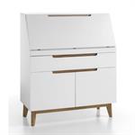 Bureau secrétaire CLEMENT style scandinave blanc piétement chêne naturel
