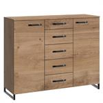 Commode Buffet 5 tiroirs 2 portes style industriel PORTLAND chêne poutre métal L