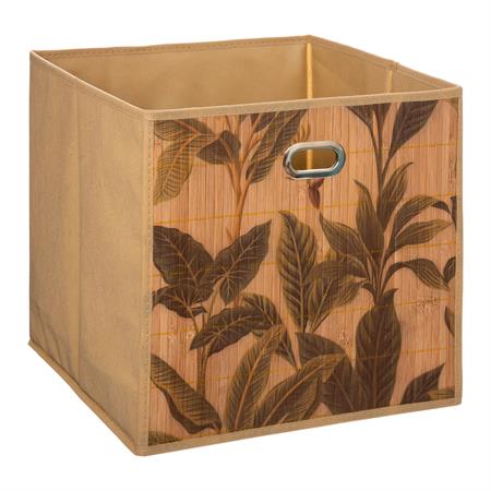 Panier rangement salle de bain bambou feuillage exotique - 31x31x31cm