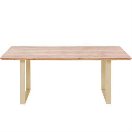 Table à manger 10 personnes acacia biseauté et acier laiton L200