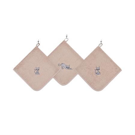 Lot de 3 torchons carrés en coton  sable