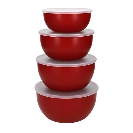 Saladiers en Plastique avec Couvercles Rouge Set de 4