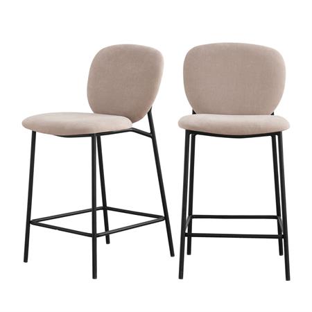 Lot de 2 tabourets de bar en tissu et métal H65cm - Beige