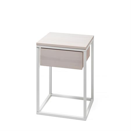 Table de chevet en bouleau et métal blanc