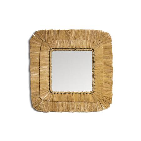Miroir carré en raphia avec cadre en fer noir 46cm