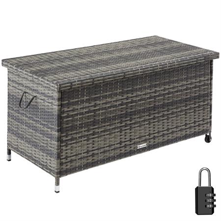 Coffre de jardin de rangement pour coussins tressage en rotin gris