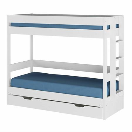 Pack lit superposé gigogne avec tiroir et matelas blanc 80x200 cm