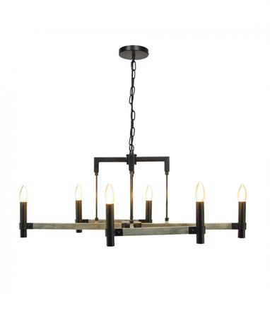 Lustre en métal gris anthracite et peinture effet bois