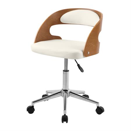 Chaise de bureau pivotante en bois et PU blanc