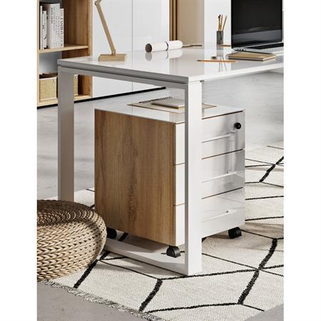 Caisson de bureau moderne blanc/chêne
