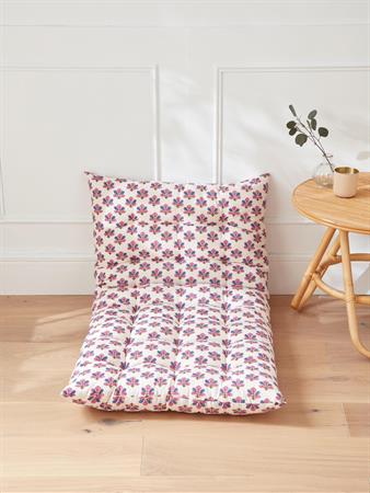 Matelas style futon tissu indien fleuri rose/bleu