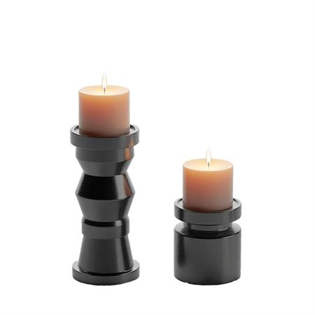Set de 2 bougeoirs en bois design coloris noir  20cm