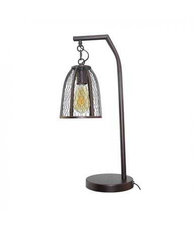Lampe cloche grillagée en métal patiné marron