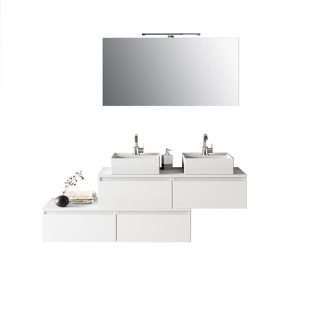 Meuble de salle de bain 8 pièces double vasque en mélamine blanche
