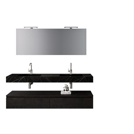 Meuble salle de bain 7 pièces en mélamine noir graphite/pierre de lave