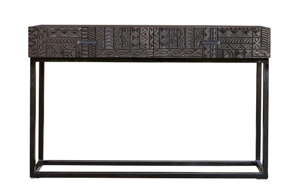 Console en bois de manguier et pieds en métal noyer foncé