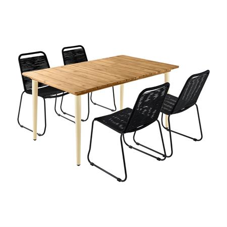 Table de jardin bois d'acacia 4 chaises ivoire et noire