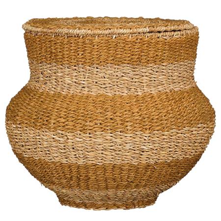 Panier de rangement avec couvercle en jute jaune H48