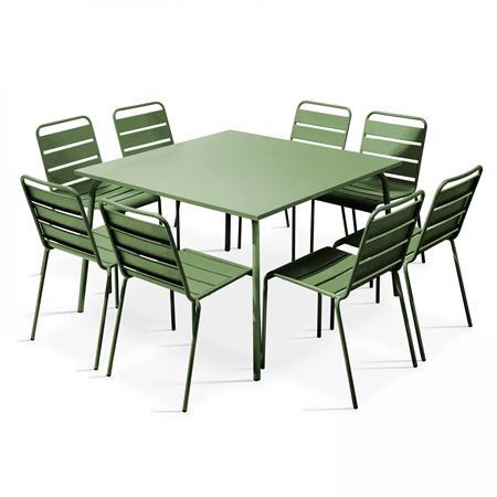 Ensemble table de jardin et 8 chaises en métal vert cactus