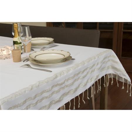 Nappe coton blanc / argent 170x170
