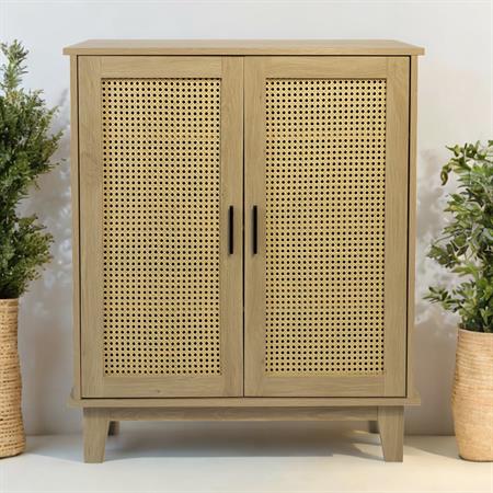 Commode en bois avec 2 portes cannage 80x34x96cm