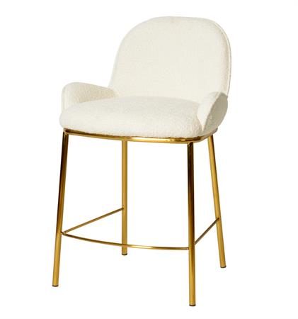 Chaise de bar en tissu bouclette Écru et métal doré brossé
