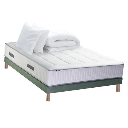 Pack matelas ressort 7 zones sommier oreiller couette 160x200