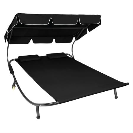 Transat acier 2 personnes 2 roulettes 2 coussins de tête noir
