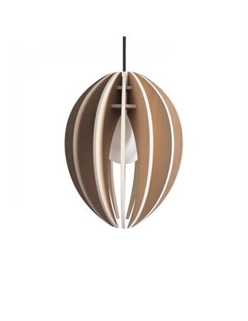 Lampe suspension bois et béton chêne naturel cordon noir